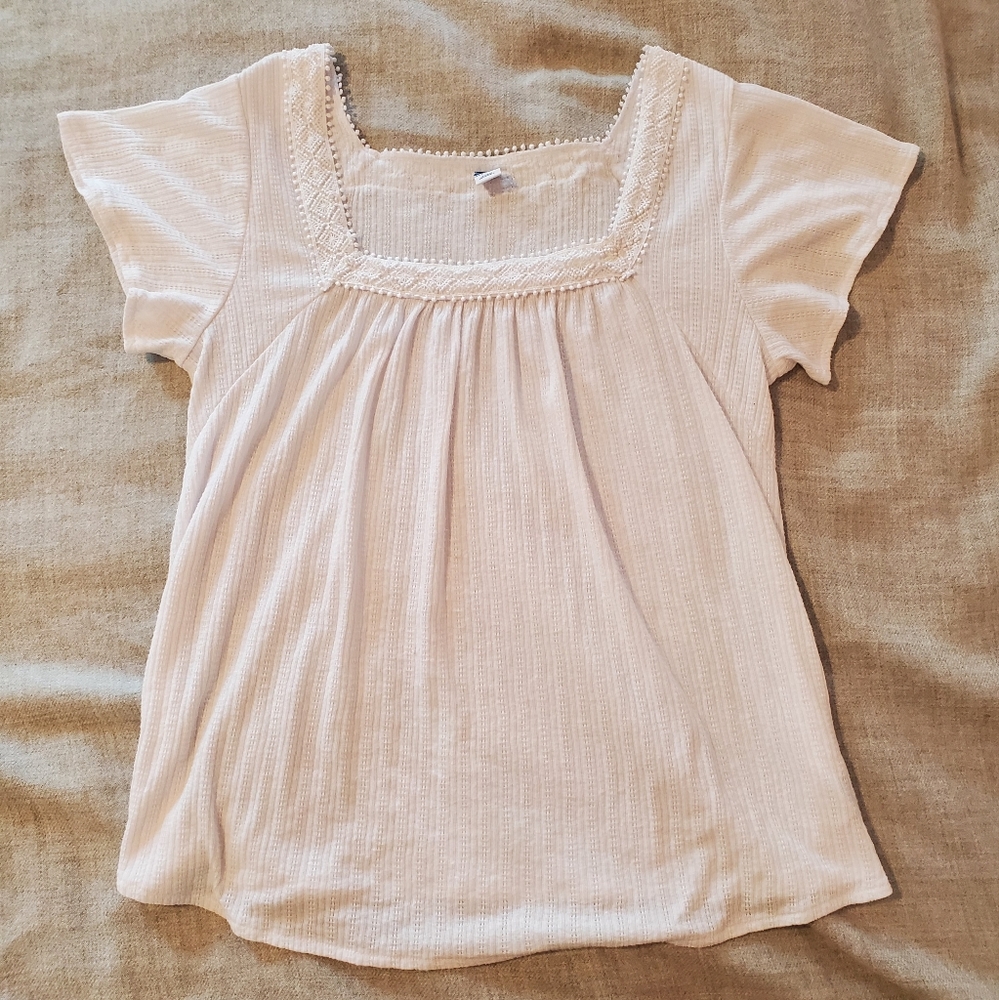 Old Navy Maternity Pointelle-Knit Lace-Trim Short-Sleeve Top
